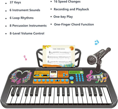 Specifikacije decijeg klavira 16 nivoa zvuka snimanje reprodukcija 8 instrumenata 5 ritmova Edukativna tabla za decu