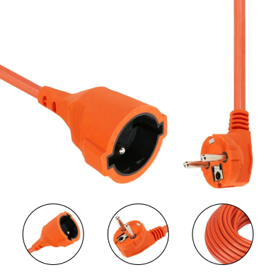 Suko utikac i uticnica za spoljni produzni kabl pregled prikljucaka i preseka narandzasti kabl za gradjevinu