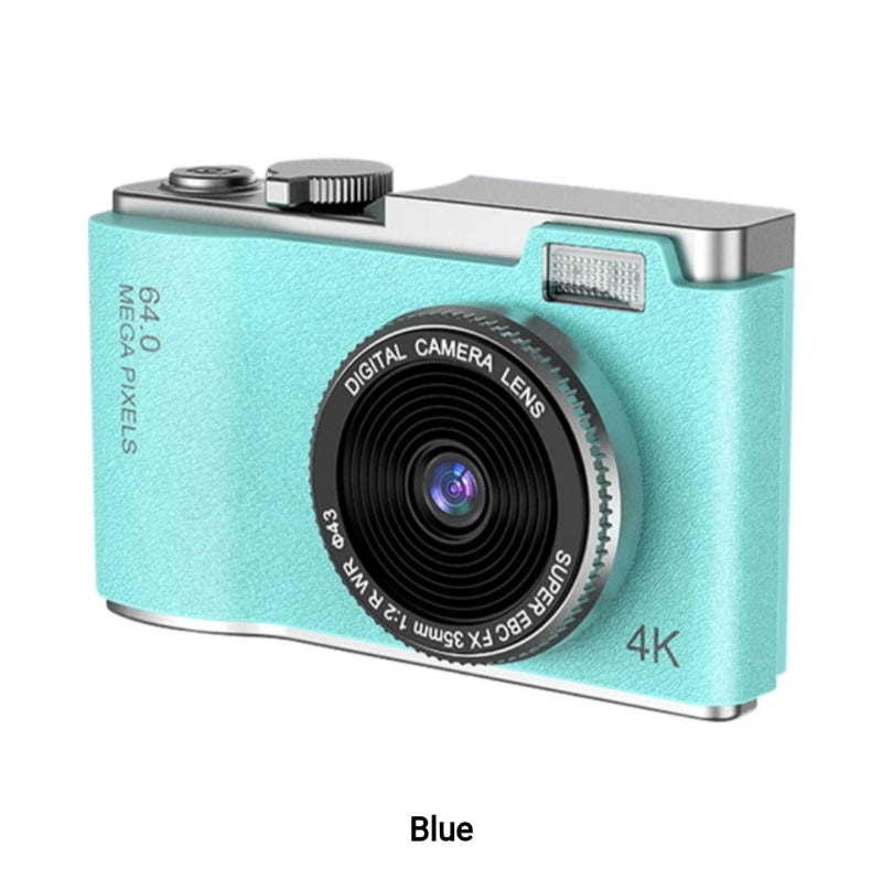 Tirkizni digitalni fotoaparat sa 64 megapiksela, 4K video rezolucijom, objektivom SUPER EBC FX 35mm 1:2.8 WR Ф43 i srebrnim detaljima