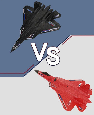 Uporedno crni i crveni RC avion SU 57 drona igracka na daljinsko upravljanje za decu najbolji model borbenog aviona