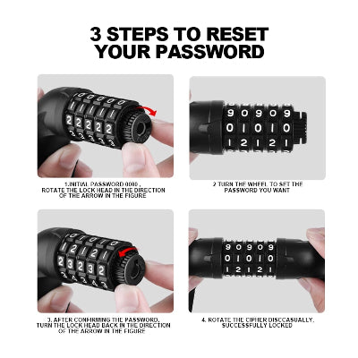 Uputstvo u 3 koraka za resetovanje sifre na lancu za zakljucavanje bicikla. Lako podesavanje personalne sifre.