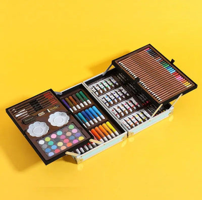 Komplet za crtanje i slikanje u koferu bojice flomasteri cetkice vodene uljane boje poklon za umetnike