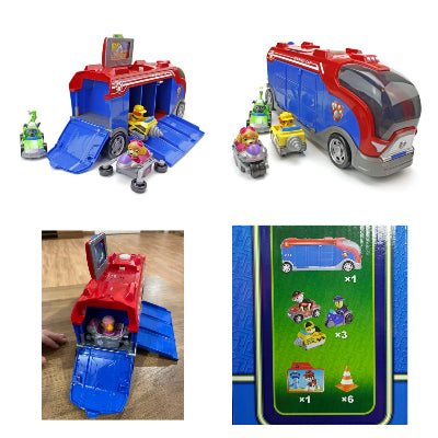 Detaljni prikaz Paw Patrol kamiona sa figurama junaka i mogucnosti transformacije dečija igracka