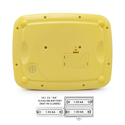 Prikaz zadnje strane edukativnog tableta Study sa poklopcem za baterije i zvucnikom uputstvo i informacije