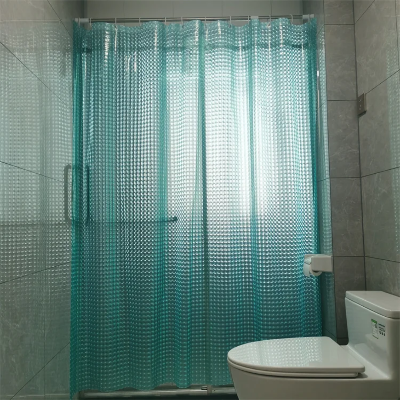 Atraktivna zeleno plava zavesa za tus kabinu sa rupicastom teksturom Zastita za kupatilo modernog izgleda visokog kvaliteta