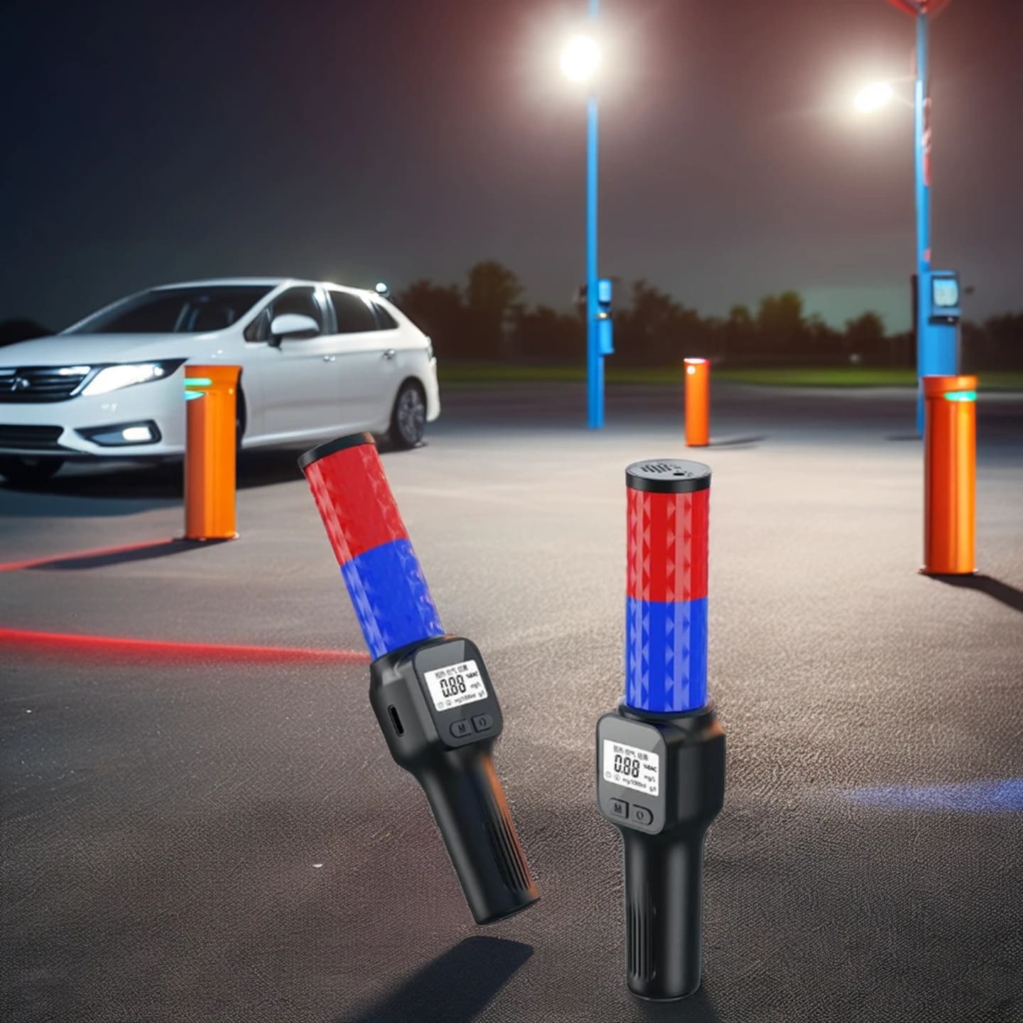 Idealno resenje za kontrolu alkohola u saobracaju, nocnu signalizaciju i bezbedno usmeravanje vozila zahvaljujuci crveno plavim svetlosnim efektima.