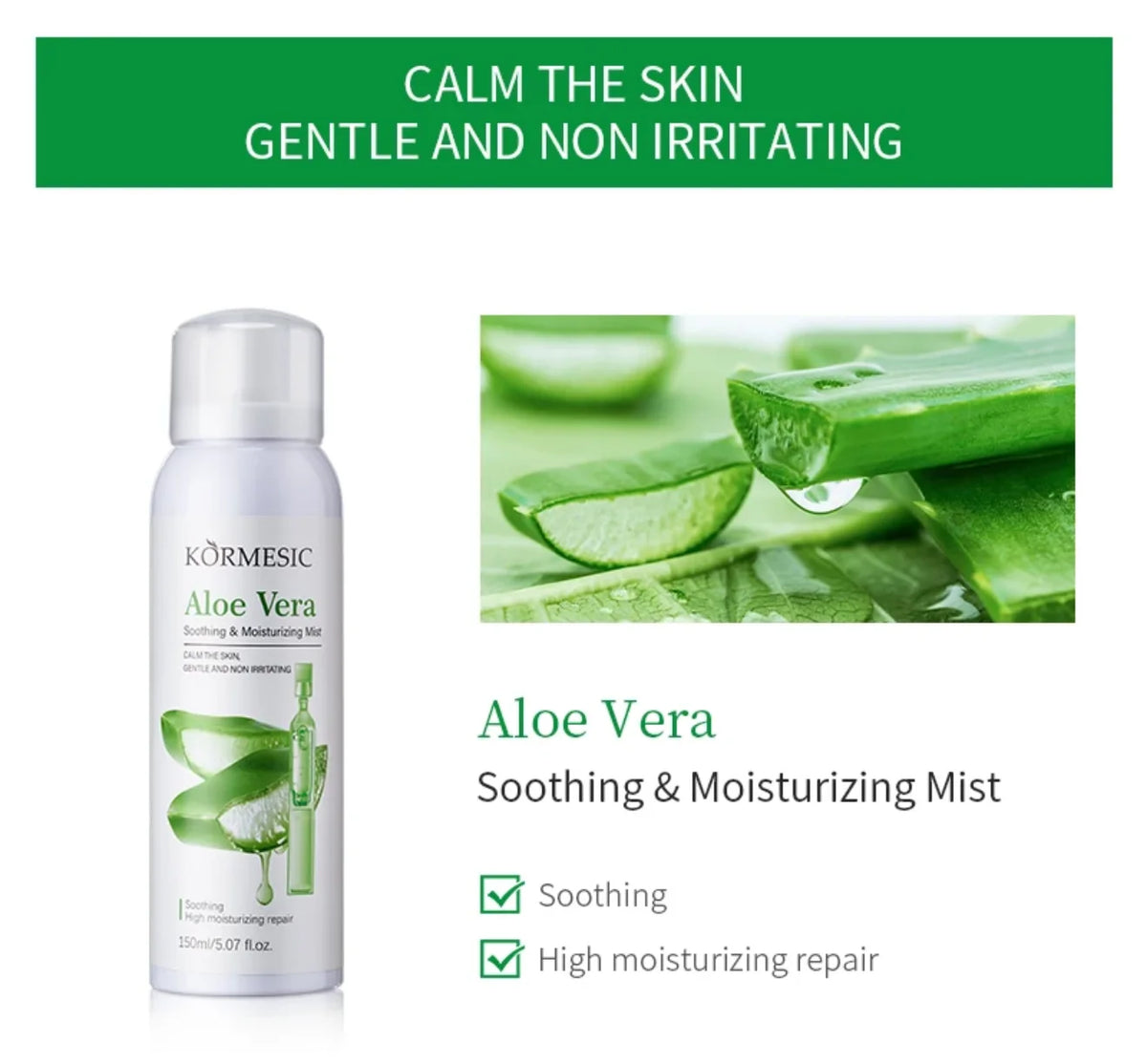 Promotivni vizual za aloe vera sprej za lice koji umiruje kozu