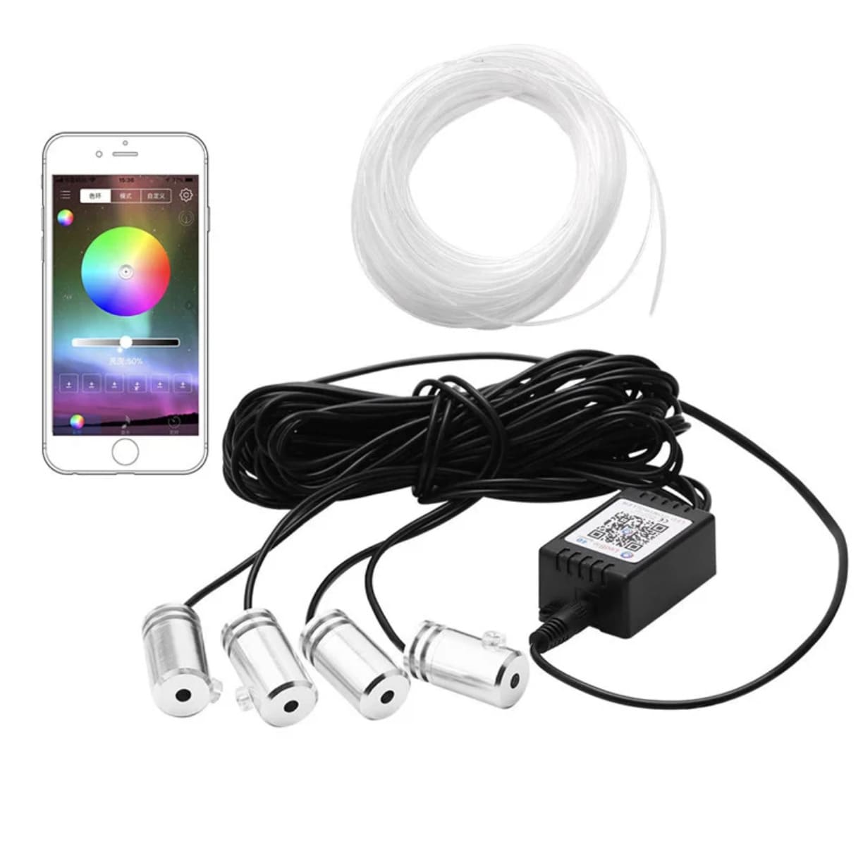 Ambijentalno osvetljenje za auto sa rgb led svetlima optickim kablom i upravljanjem preko aplikacije na telefonu