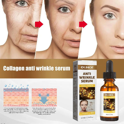 Kolagen serum protiv bora, prikazuje delovanje na kozi i njene slojeve. Prikazane promene pre i posle upotrebe.