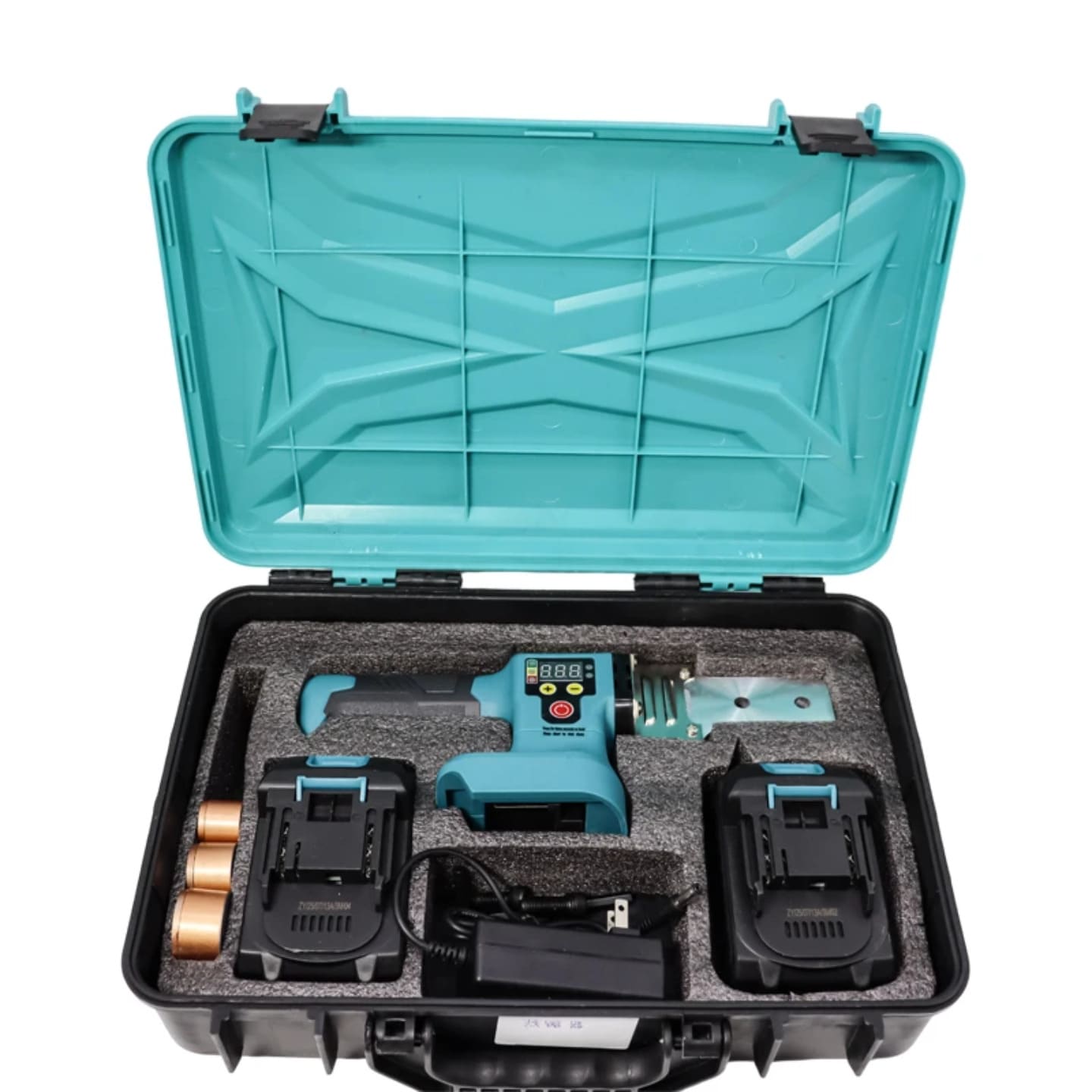 Aparat za zavarivanje PPR cevi spakovan u transportni kofer sa baterijama i dodatnom opremom