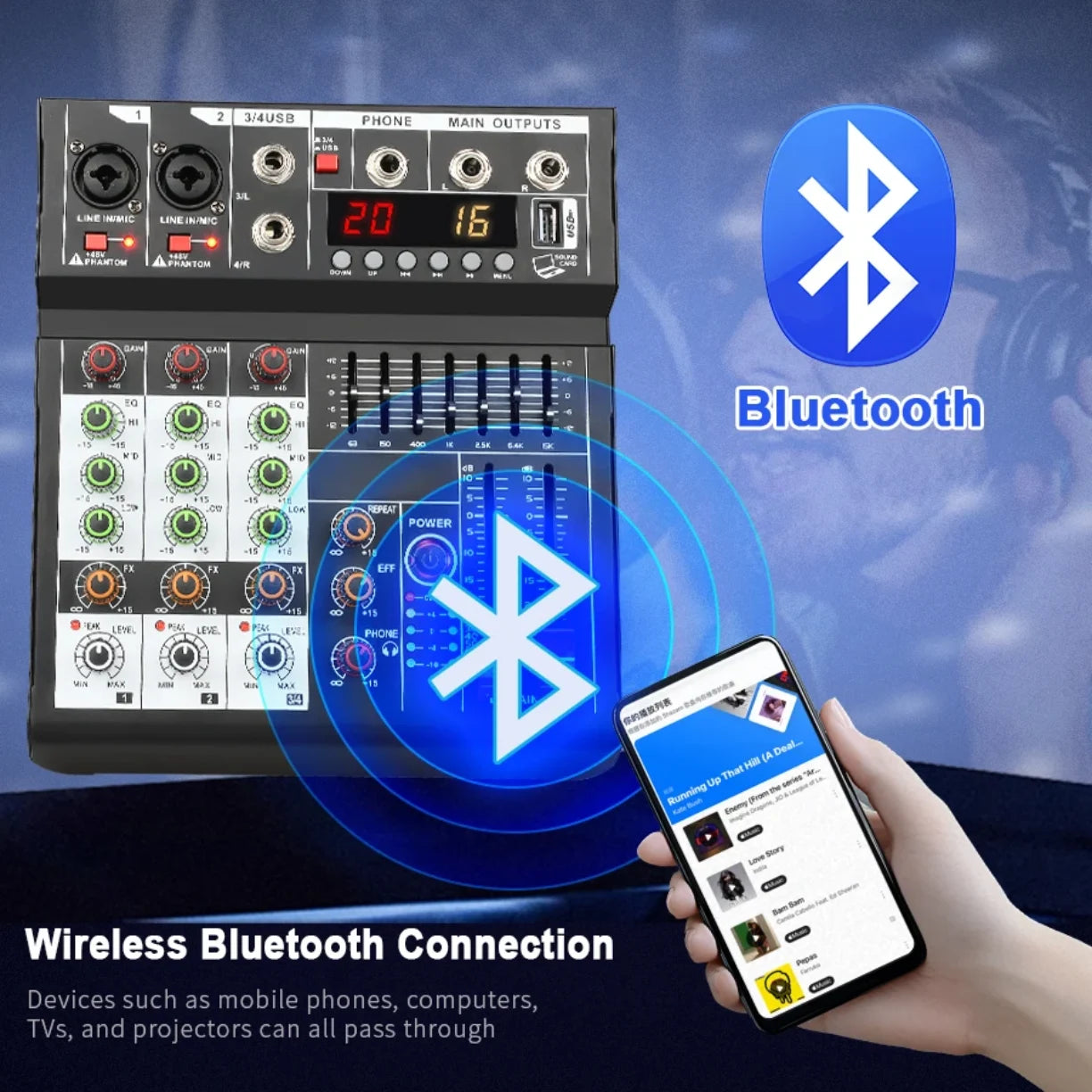 Audio mikser sa bezzicnom bluetooth vezom sa pametnim telefonom