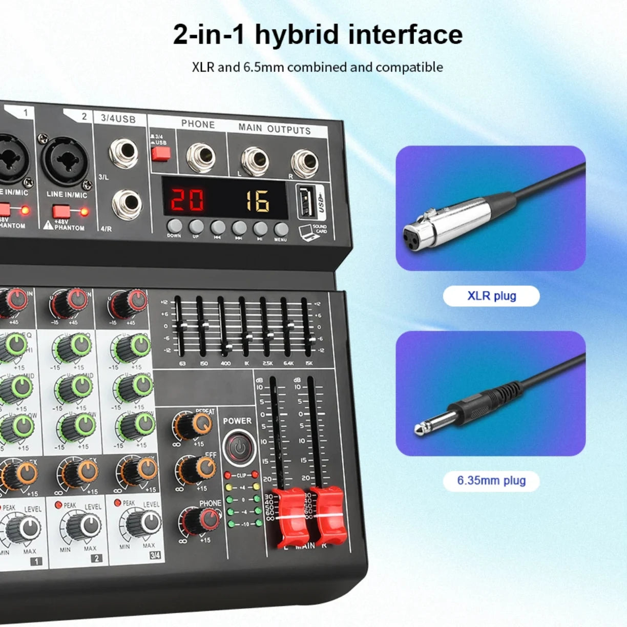 Audio mikser sa kombinovanim XLR i 6,35 mm ulazima