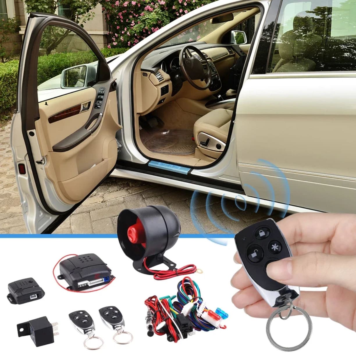 Auto alarm sistem sa daljinskim otkljucavanjem vrata i zvucnom sirenom za zastitu automobila od kradje.