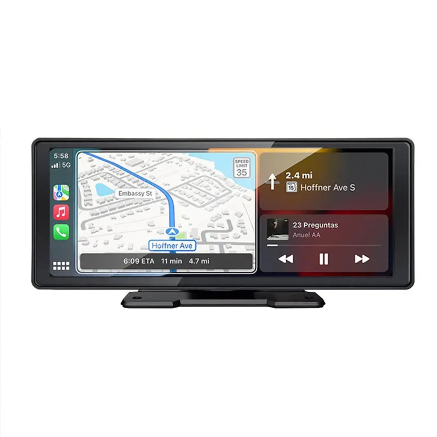 Auto ekran sa podeljenim prikazom navigacije i muzike