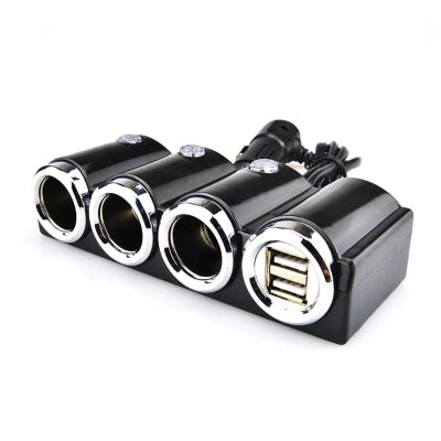 Razdelnik za auto sa 4 ulaza. Dva ulaza za upaljac i dva USB ulaza za istovremeno punjenje vise uredjaja u vozilu.
