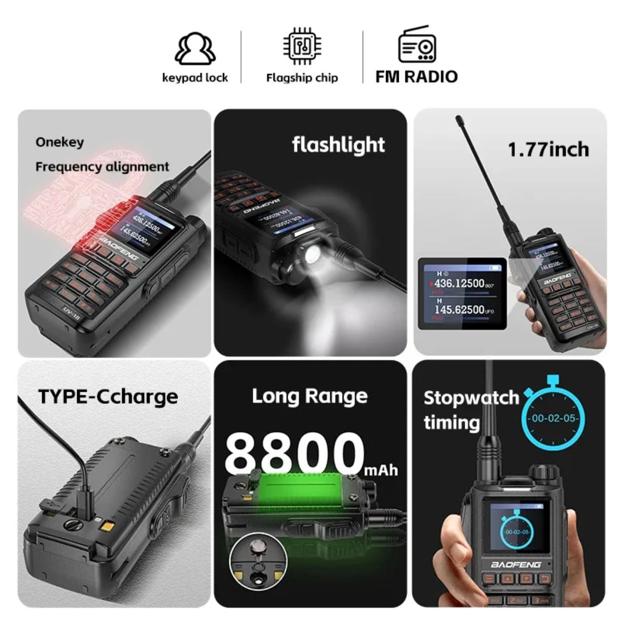 Funkcije Baofeng UV-18 radio stanice sa LED lampom i velikom baterijom