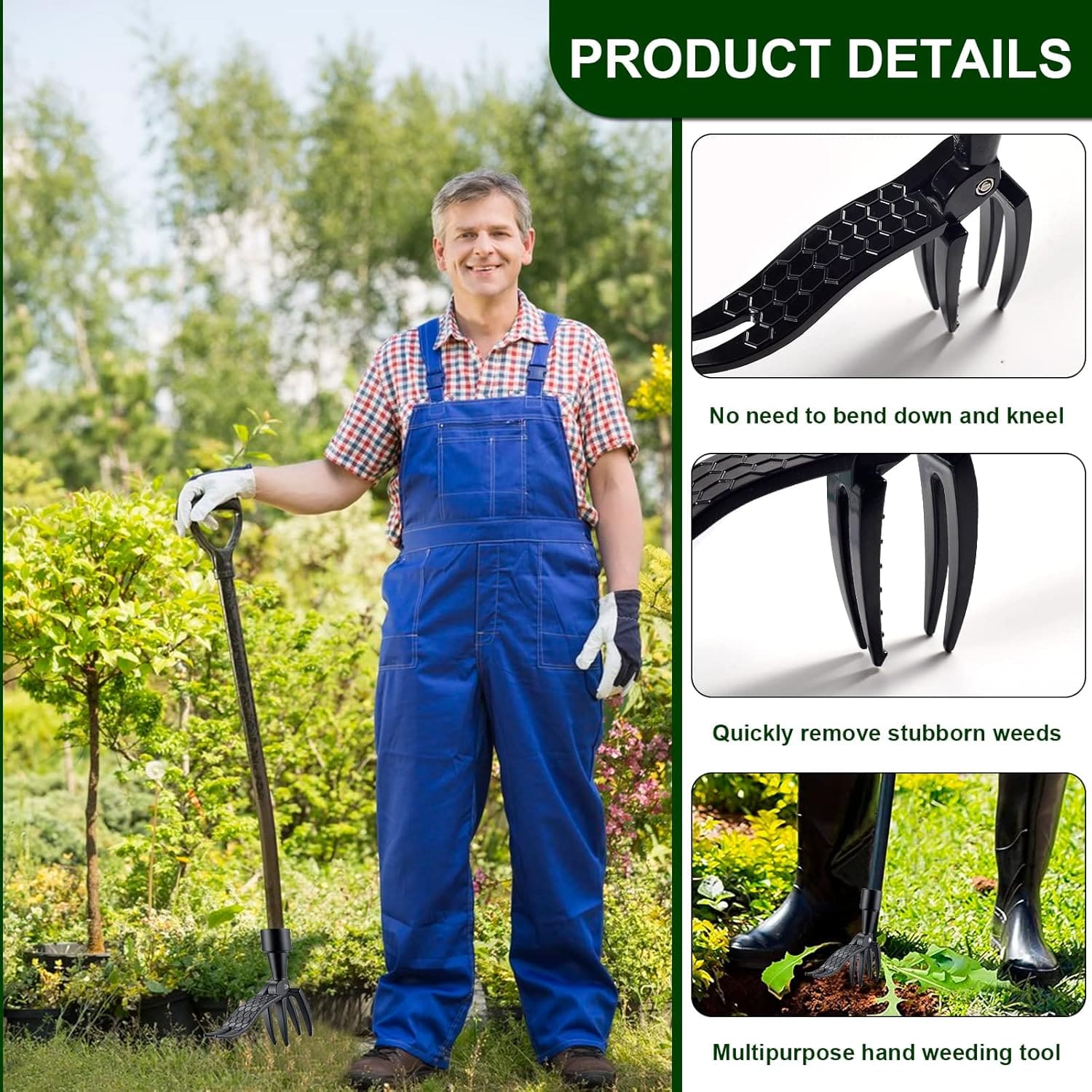 Bastenski alat za korov u rukama bastovana prikazuje ergonomski dizajn i cvrste metalne zube za tvrdu zemlju