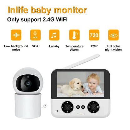 Bebi monitor sa oznacenim funkcijama VOX, nocni vid, 720p i alarm temperature