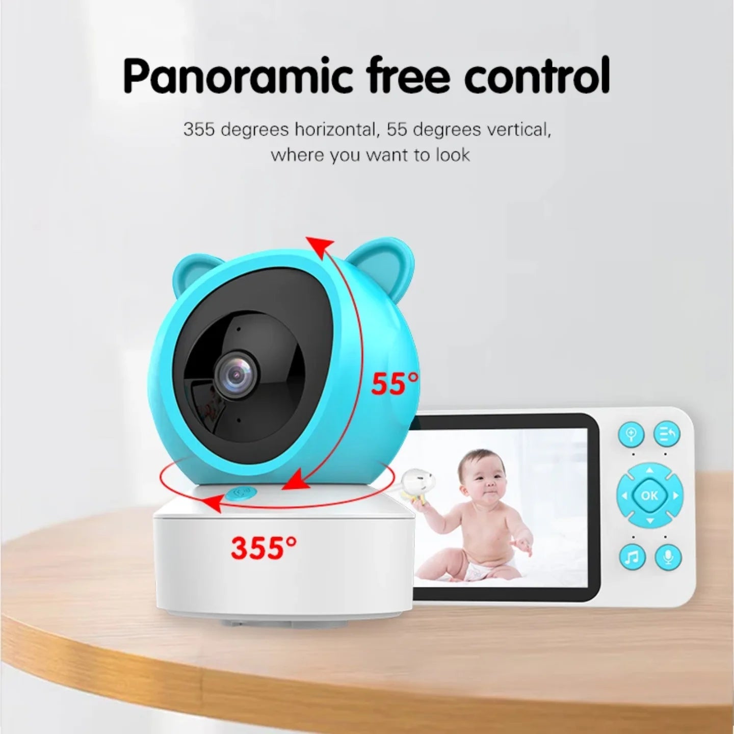 Panoramska rotacija wifi bebi monitora 355 horizontalno i 55 vertikalno