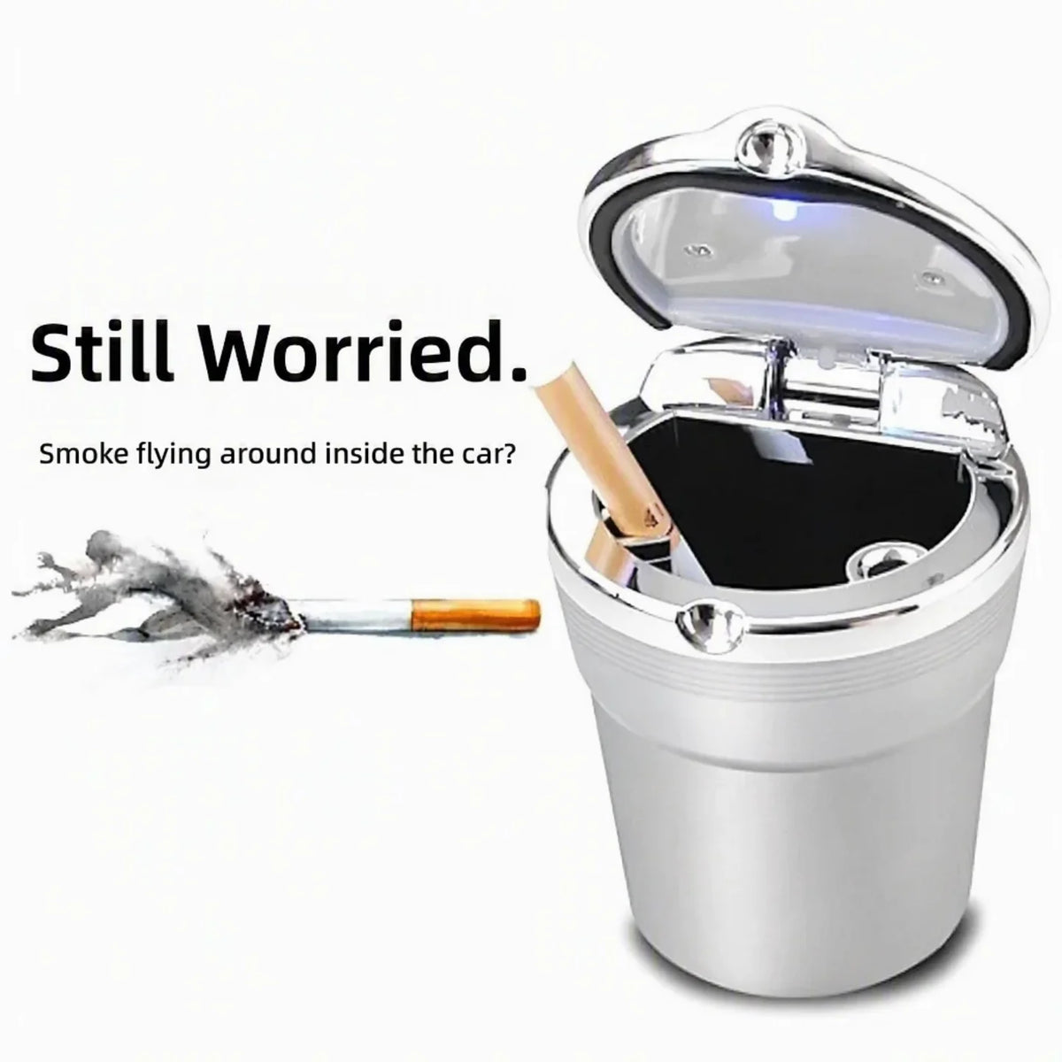 Bela auto pepeljara sa LED osvetljenjem i cigaretom
