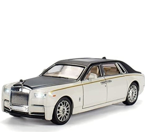 Beli i crni model automobila Rolls Royce Phantom. Luksuzna igracka za kolekcionare.
