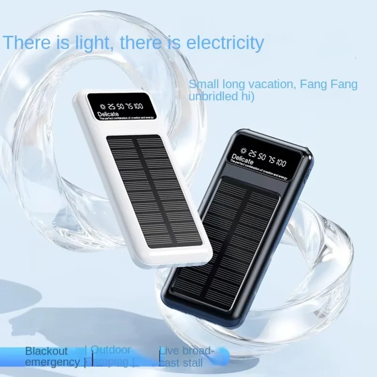 Beli i crni solarni power bank sa solarnim panelom