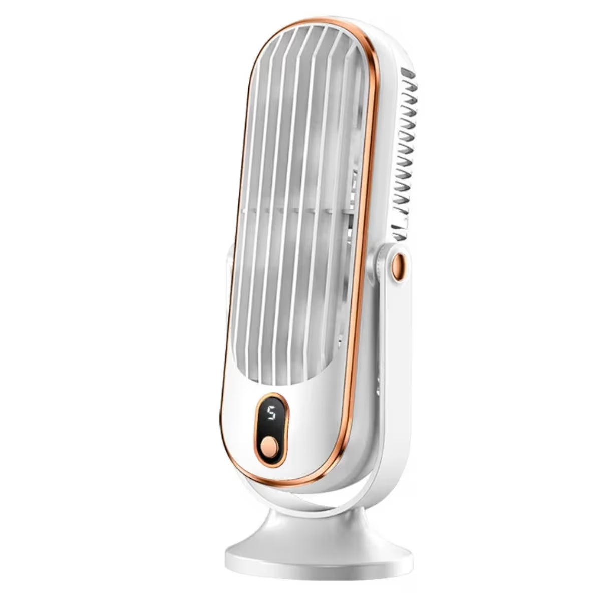 Prenosivi rashladni uredjaj u beloj boji sa zlatnim rubovima izolovan na cistoj beloj pozadini
