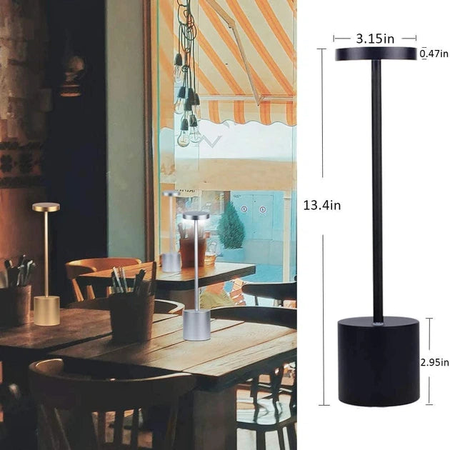 bezicna led stona lampa sa prikazom tacnih dimenzija i realne upotrebe u ugostiteljskom ambijentu