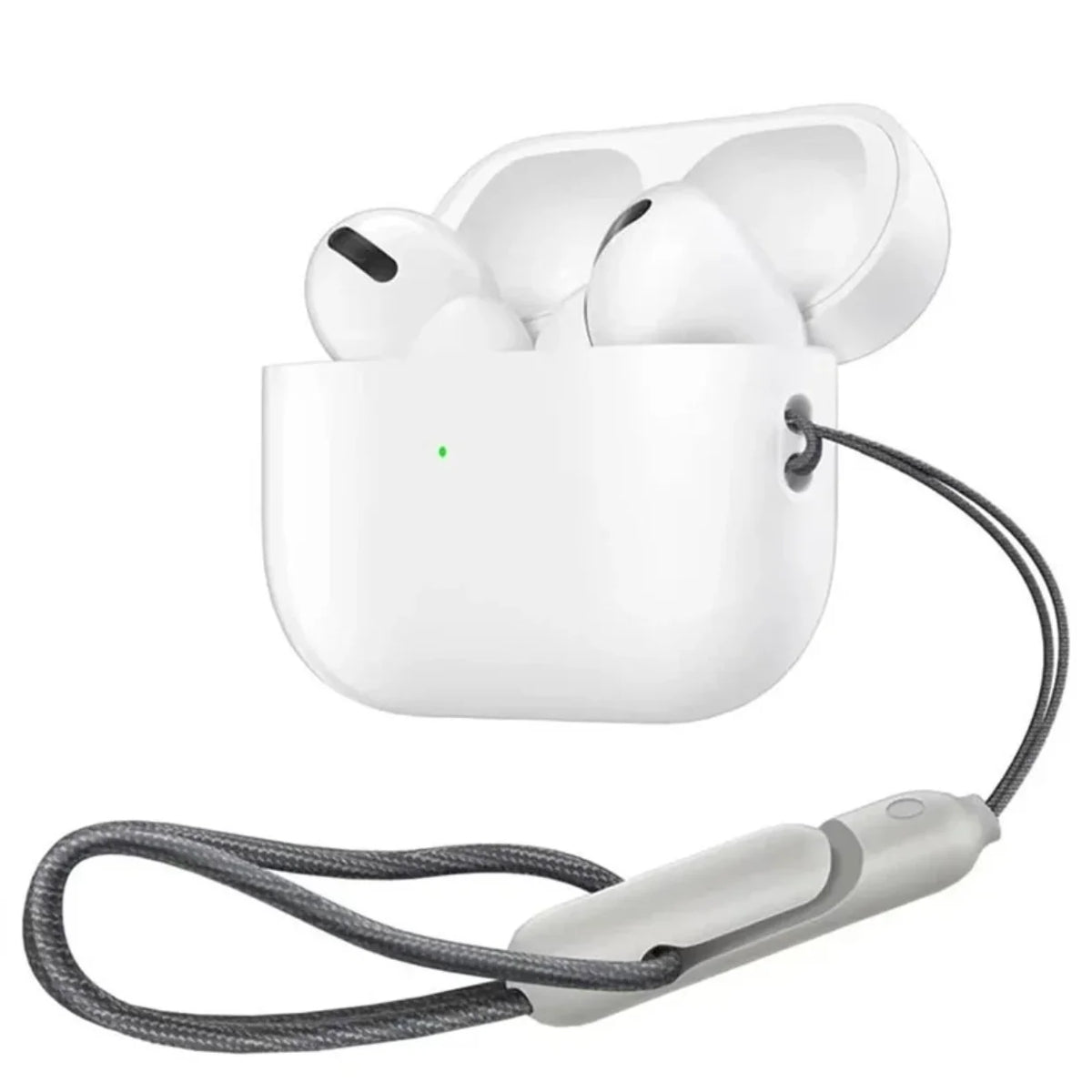 Bezicne bluetooth slusalice u belom kucistu sa trakom za nosenje