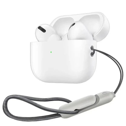 Bezicne bluetooth slusalice u belom kucistu sa trakom za nosenje