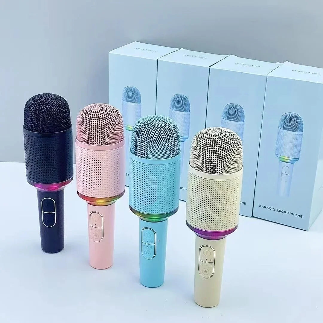 Bezicni karaoke mikrofon H9 u cetiri boje sa RGB prstenom ispred pakovanja