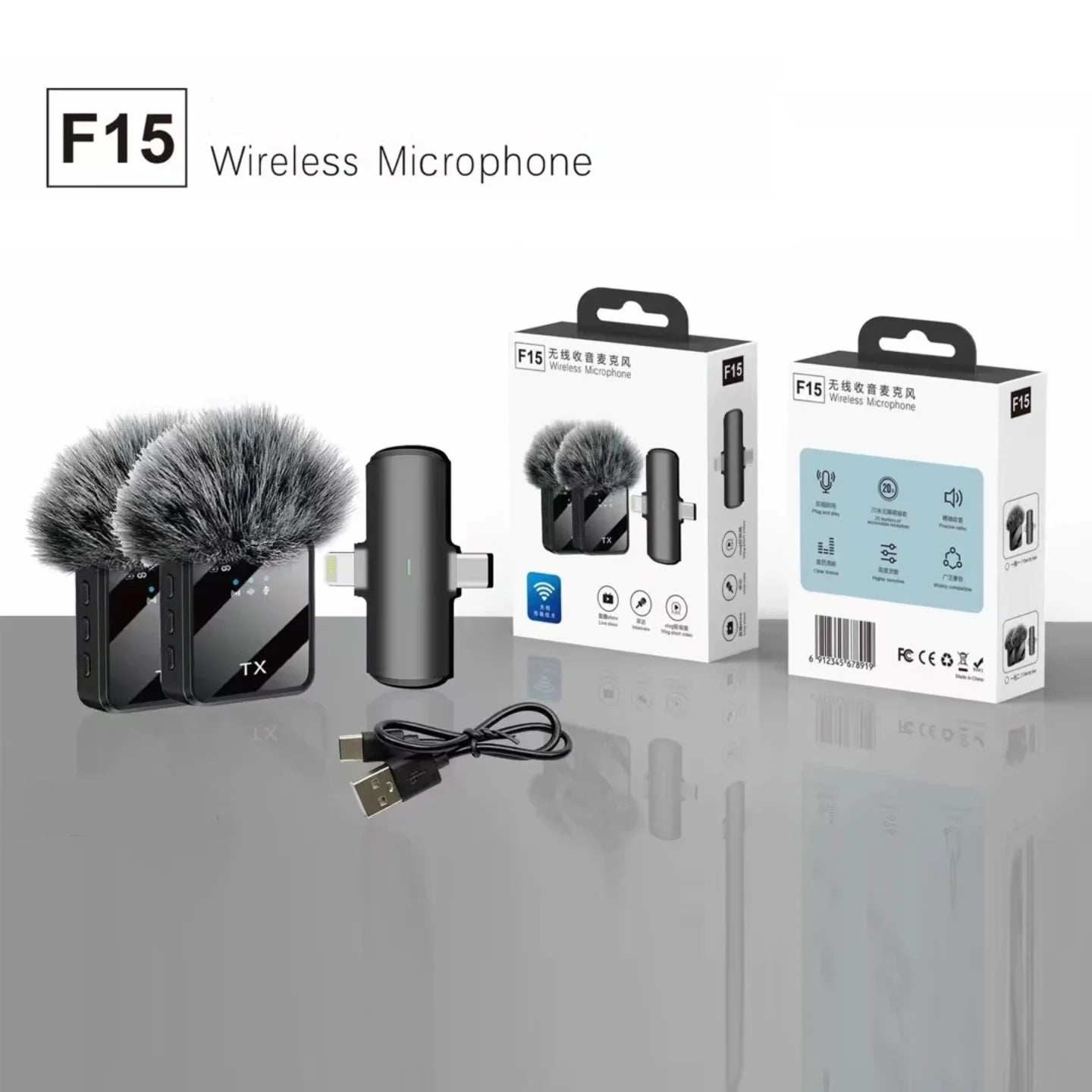 Bezicni mikrofon F15 set sa dva predajnika i originalnim pakovanjem