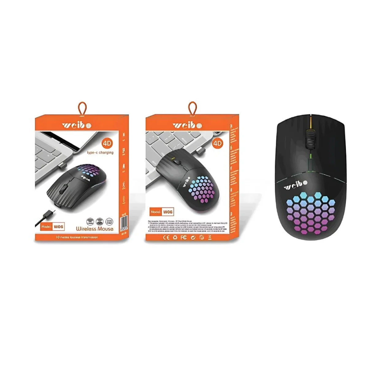 Bezicni RGB mis sa svojim pakovanjem i oznakom USB Type C punjenja