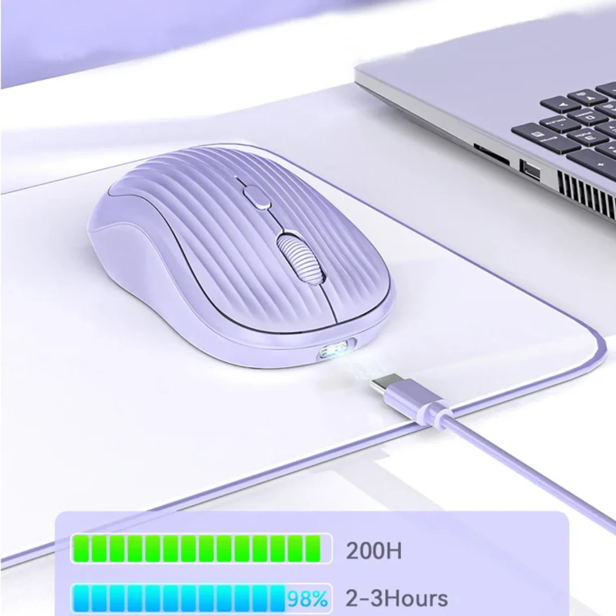 Bezicni mis na USB Type C punjenju sa oznakom trajanja baterije 200h