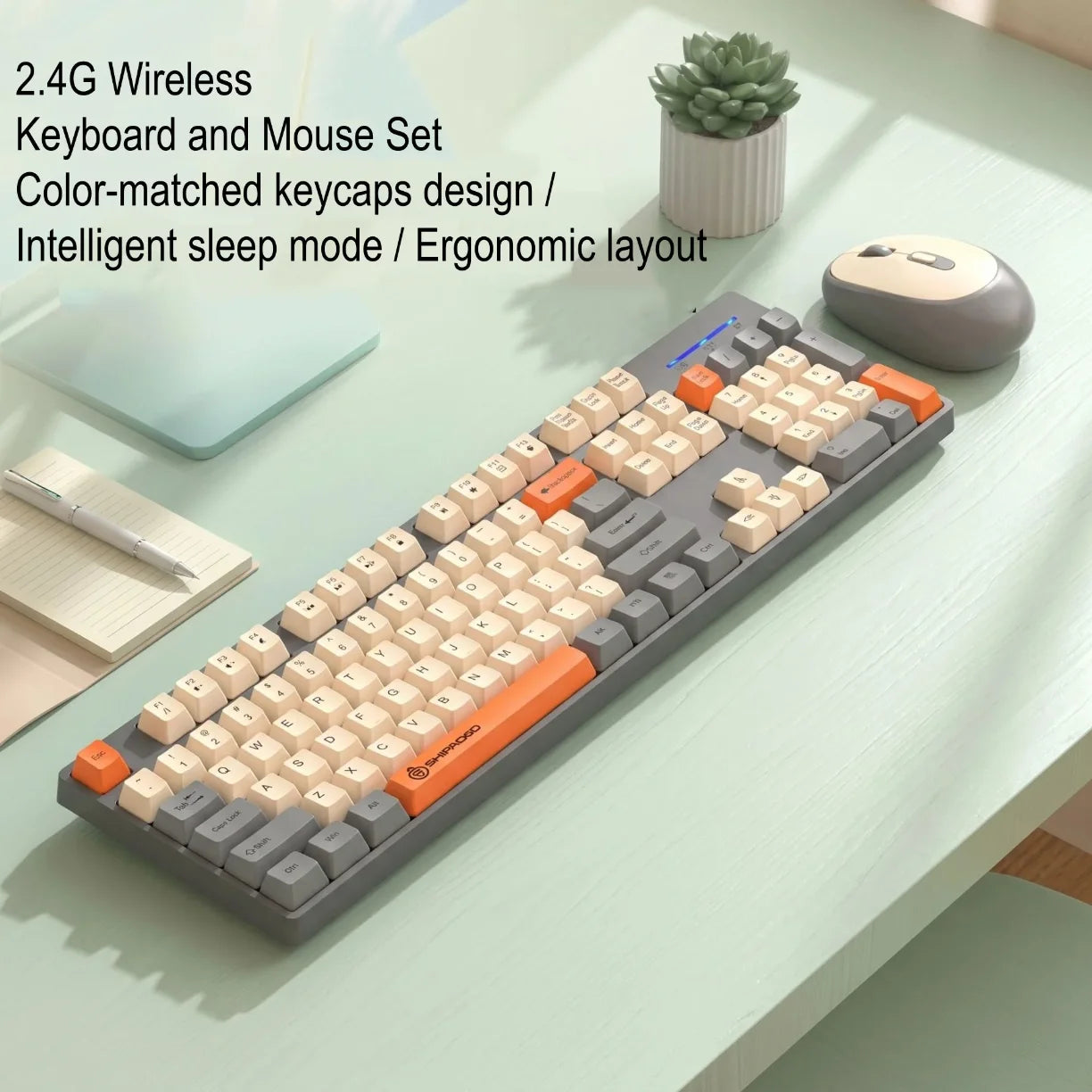 Bezicni set tastature i misa 2.4G na radnom stolu sa pratecim predmetima
