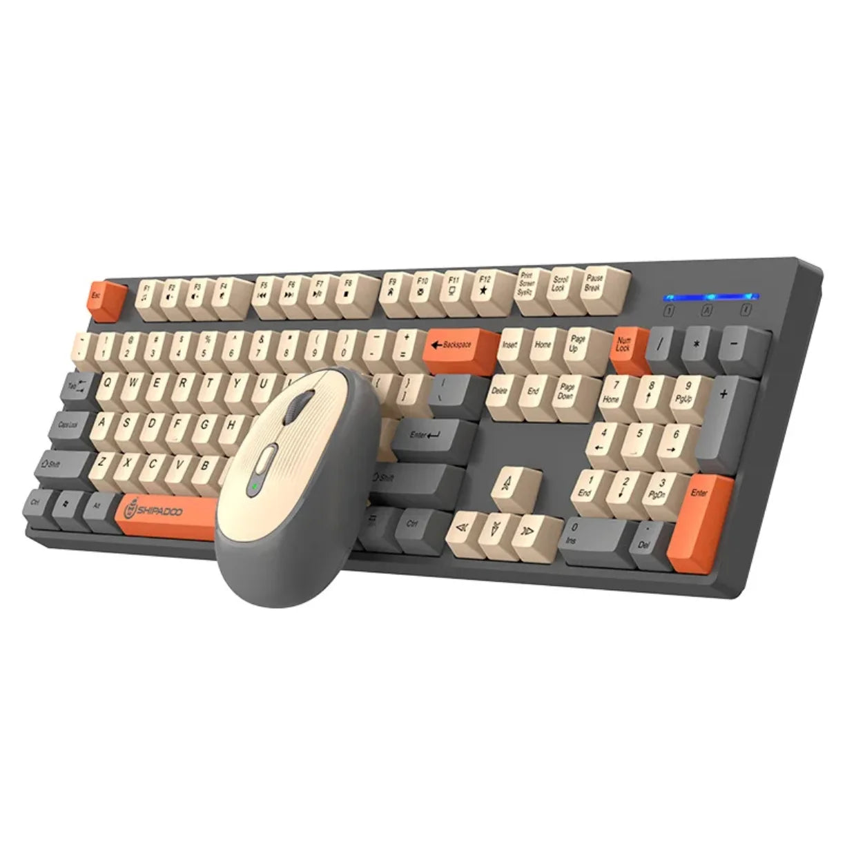 Bezicni set tastature pune velicine i misa u sivo krem narandzastoj boji