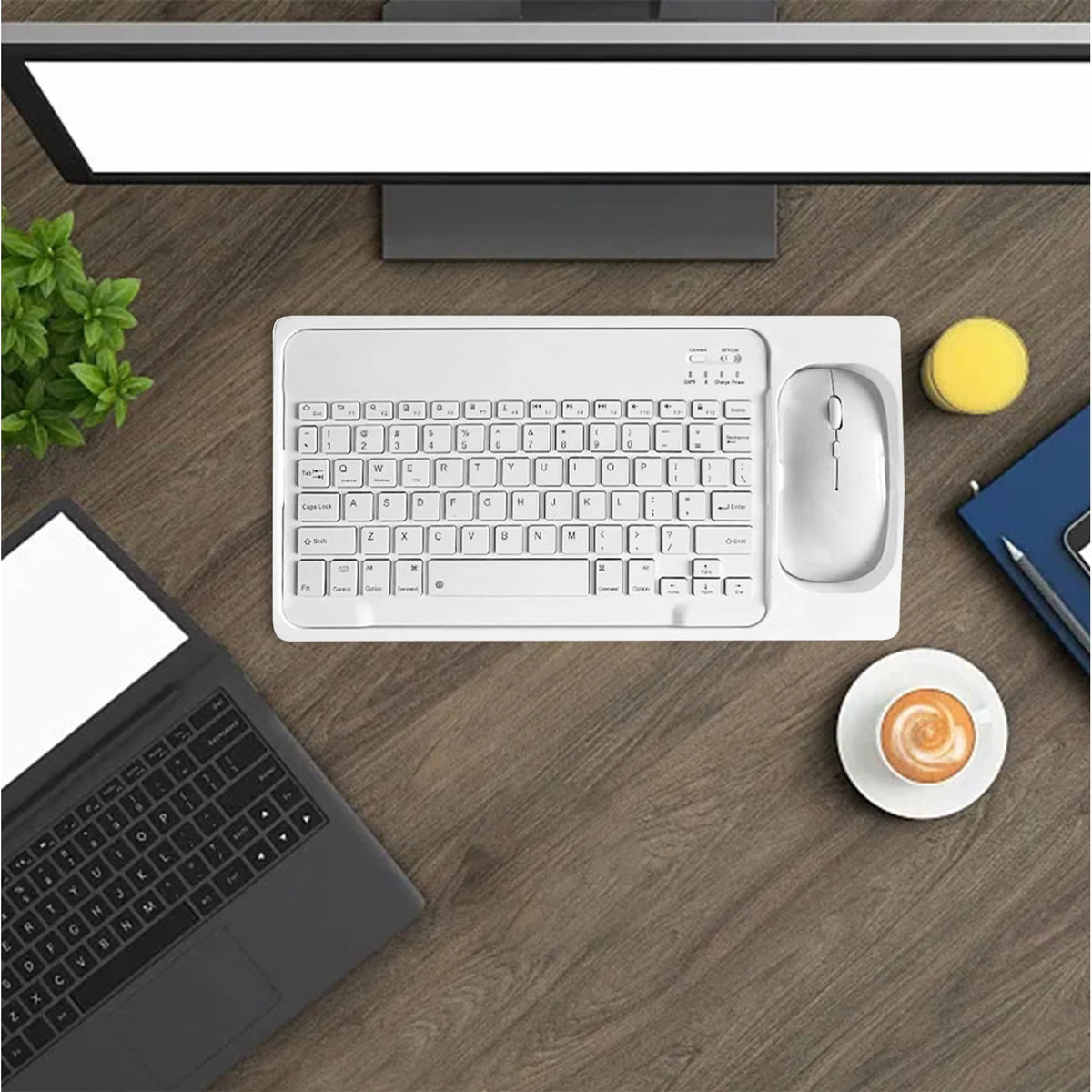 Bezicni set tastature i misa na radnom stolu sa monitorom