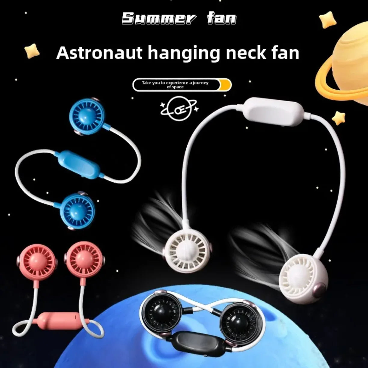 Bezicni ventilator za vrat u vise boja na reklamnoj ilustraciji