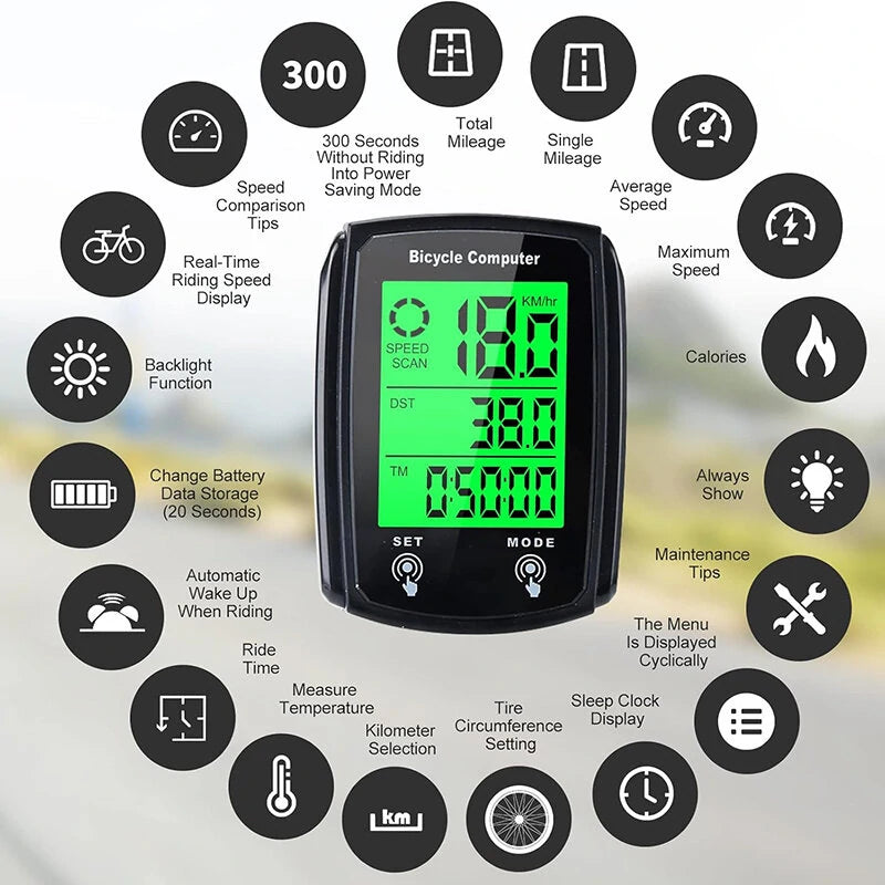 biciklisticki kompjuter sa prikazom brzine kilometraze i temperature