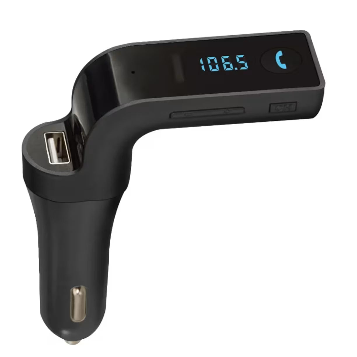 Crni Bluetooth FM transmiter sa plavim LED displejom i USB priključkom