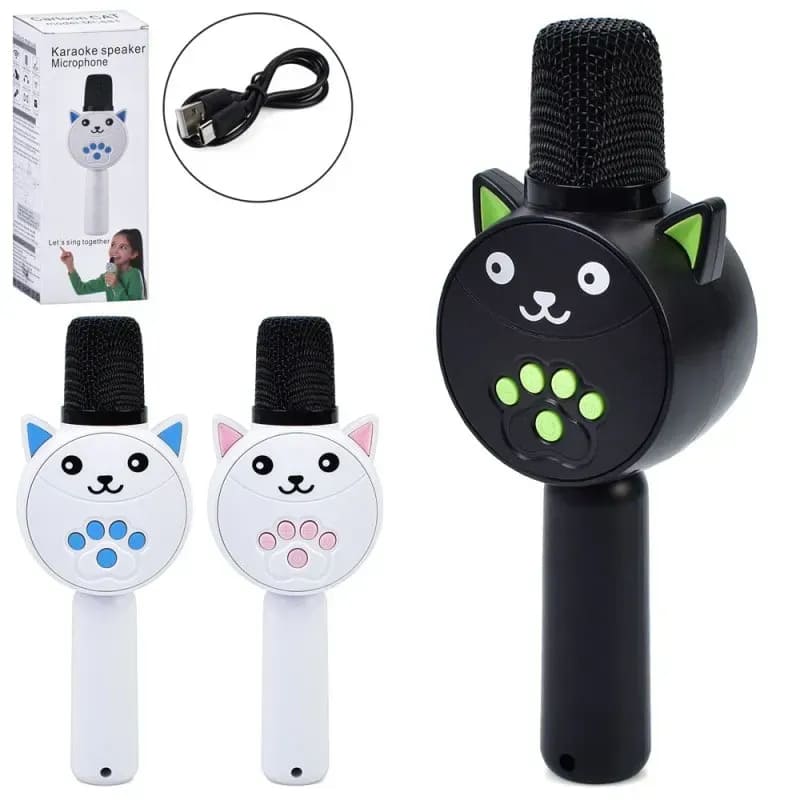 Bluetooth mikrofon za decu macka u beloj i crnoj boji sa usb kablom za punjenje i originalnom kutijom