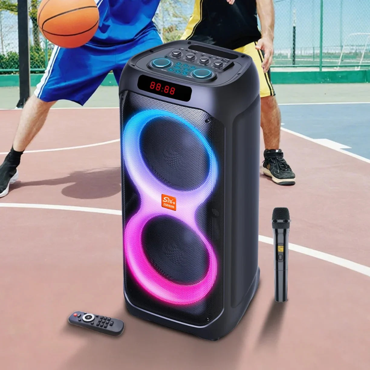 veliki bluetooth party zvucnik sa led svetlom na otvorenom terenu