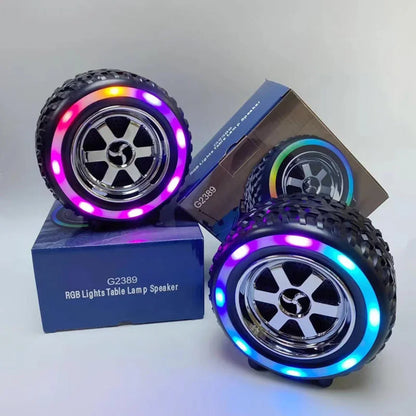Tri RGB bluetooth zvucnika u obliku auto gume sa prikazom originalne kutije