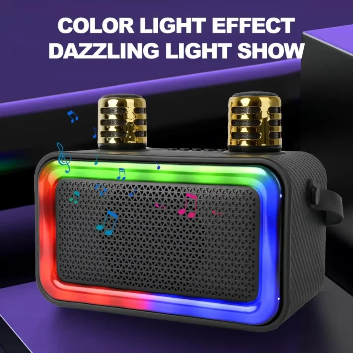 Bluetooth zvucnik sa RGB svetlom prikazan uz natpis o svetlosnom efektu