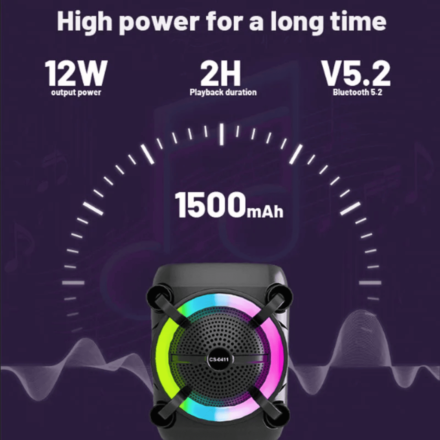 specifikacije bluetooth zvucnika 12w snage 1500mah baterija i bluetooth 5.2 tehnologija