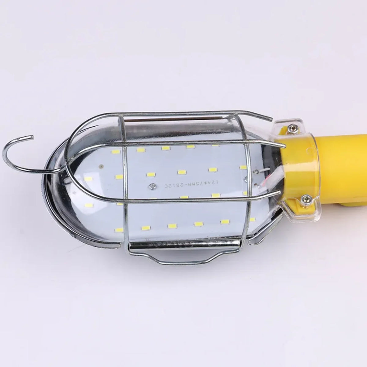 Bocni prikaz radne LED lampe sa kukom i zicanom korpom