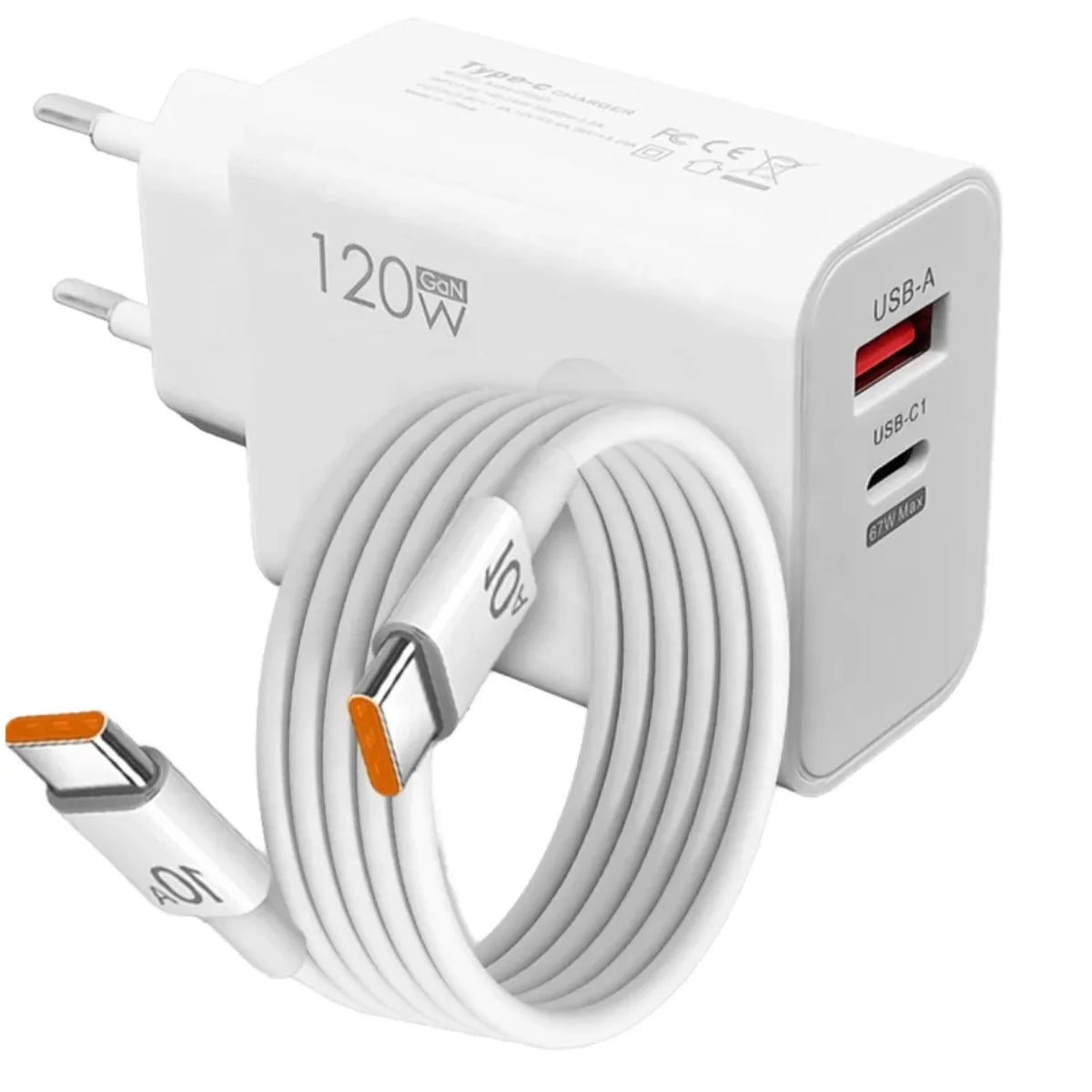 Brzi zidni punjac 120W sa USB i USB C izlazom i USB-C kablom