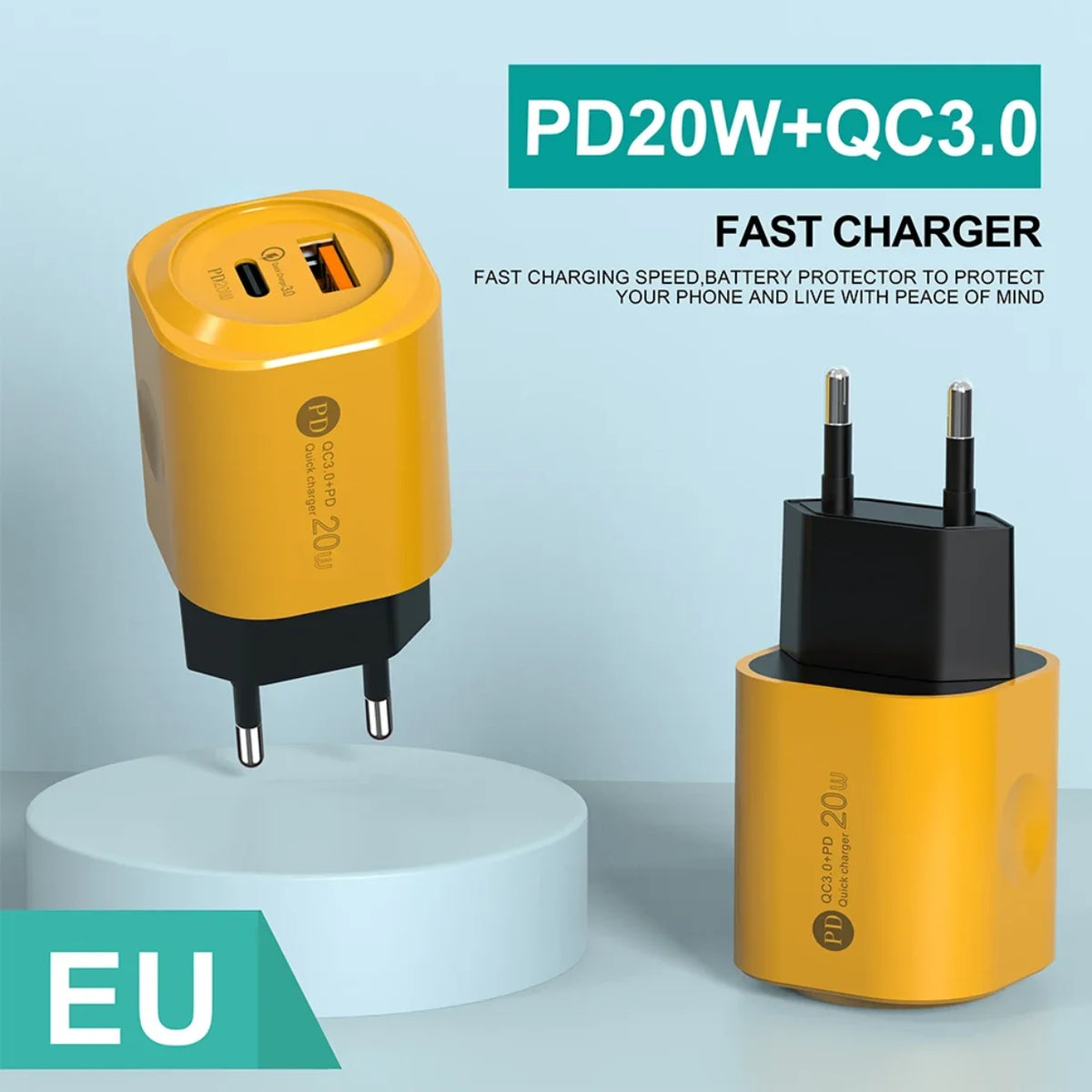 Reklamna slika brzog punjaca 20W PD20W QC3.0 sa EU uticacem