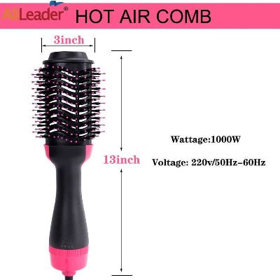 Specifikacije i dimenzije Hot Air Comb cetka fena, 1000W snage, 220V, idealno za domacu upotrebu.