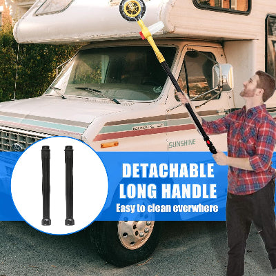 Prikaz cetke za pranje vozila, sa dugom drskom, idealna za pranje visokih kampera i kombija, olaksava ciscenje.